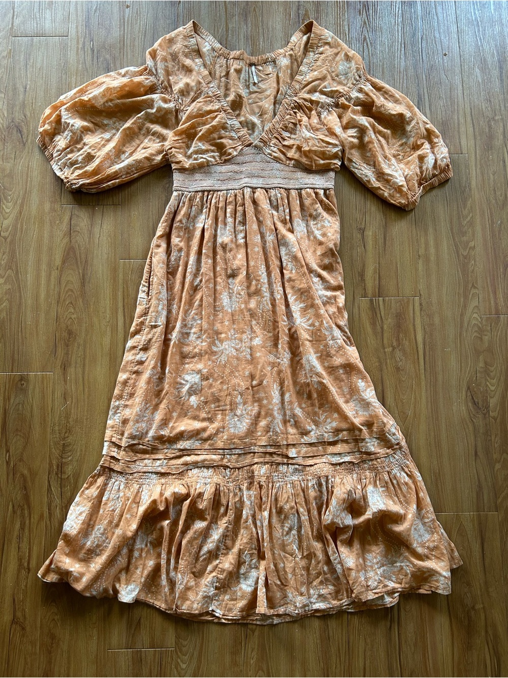 Free People Orange Floral V-Neck Maxi Dress XL